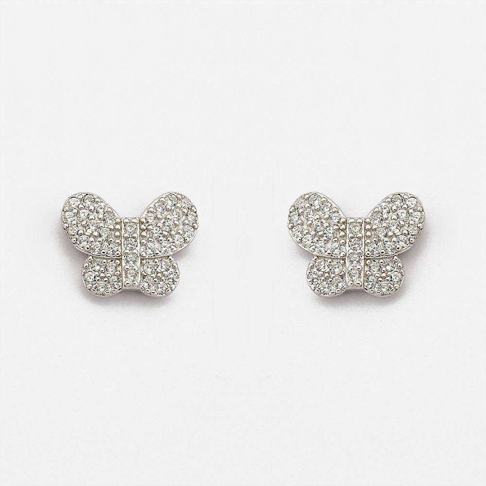 Brincos Borboleta Prata 925 Cravejados Com Zircônias - Cristal