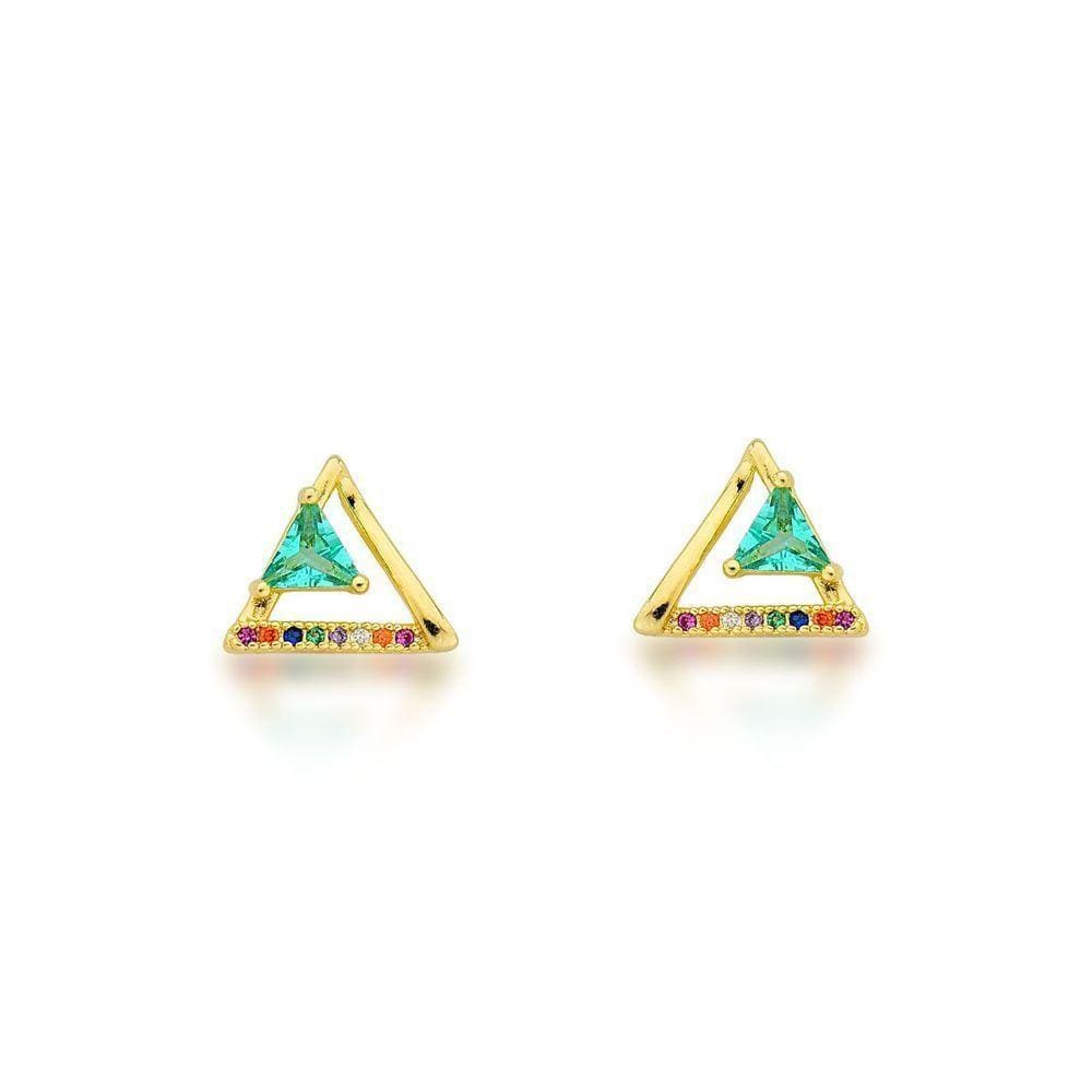 Brinco Triangulo Pedra Verde Banhado Ouro 18k - Pequeno