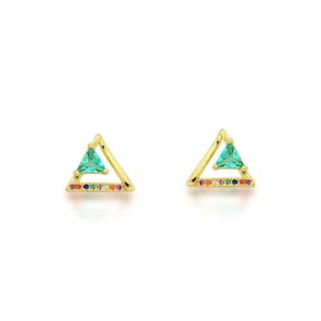 Brinco Triangulo Pedra Verde Banhado Ouro 18k - Pequeno