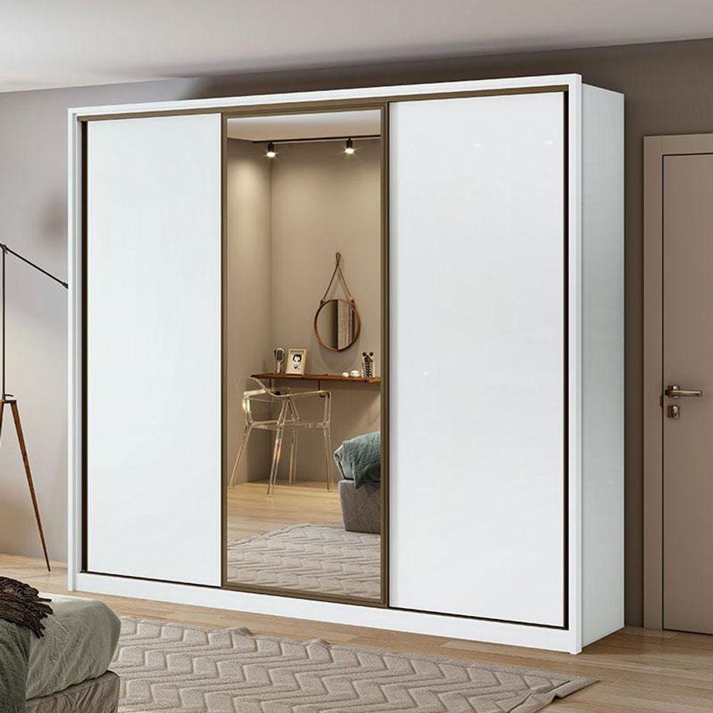 Guarda Roupa Casal Ambiente Spazio 270 Branco Brilho com Espelho - Lopas