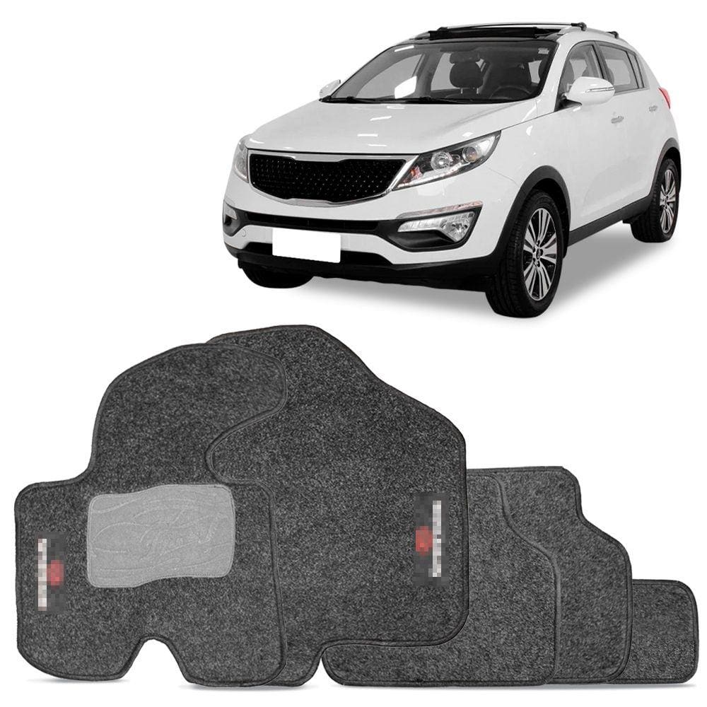 Jogo Tapete Carpete Automotivo Kia Sportage 2011 2012 2013 2014 2015 2016 5 Peças Grafite Bordado