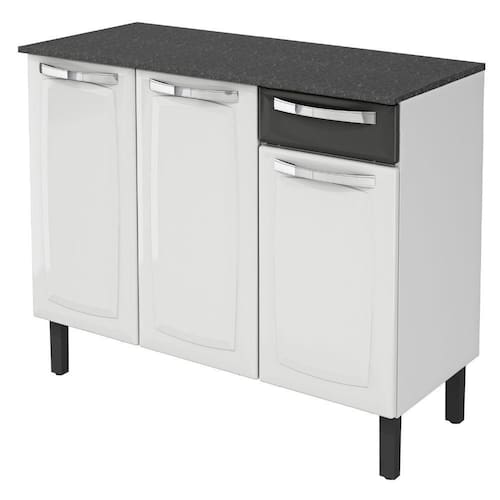 imagem-Balcão de Cozinha Itatiaia Rose Aço Com Tampo 3 Portas 1 Gaveta Branco/Preto - Preto 