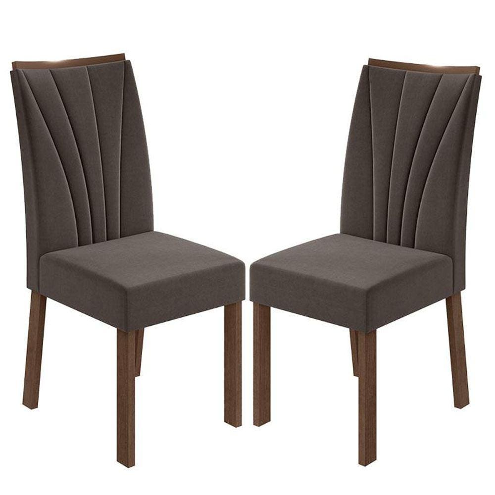Cadeira para Mesa de Jantar Apogeu kit 02 Peças Veludo Liso Marrom Imbuia Clean - Lopas