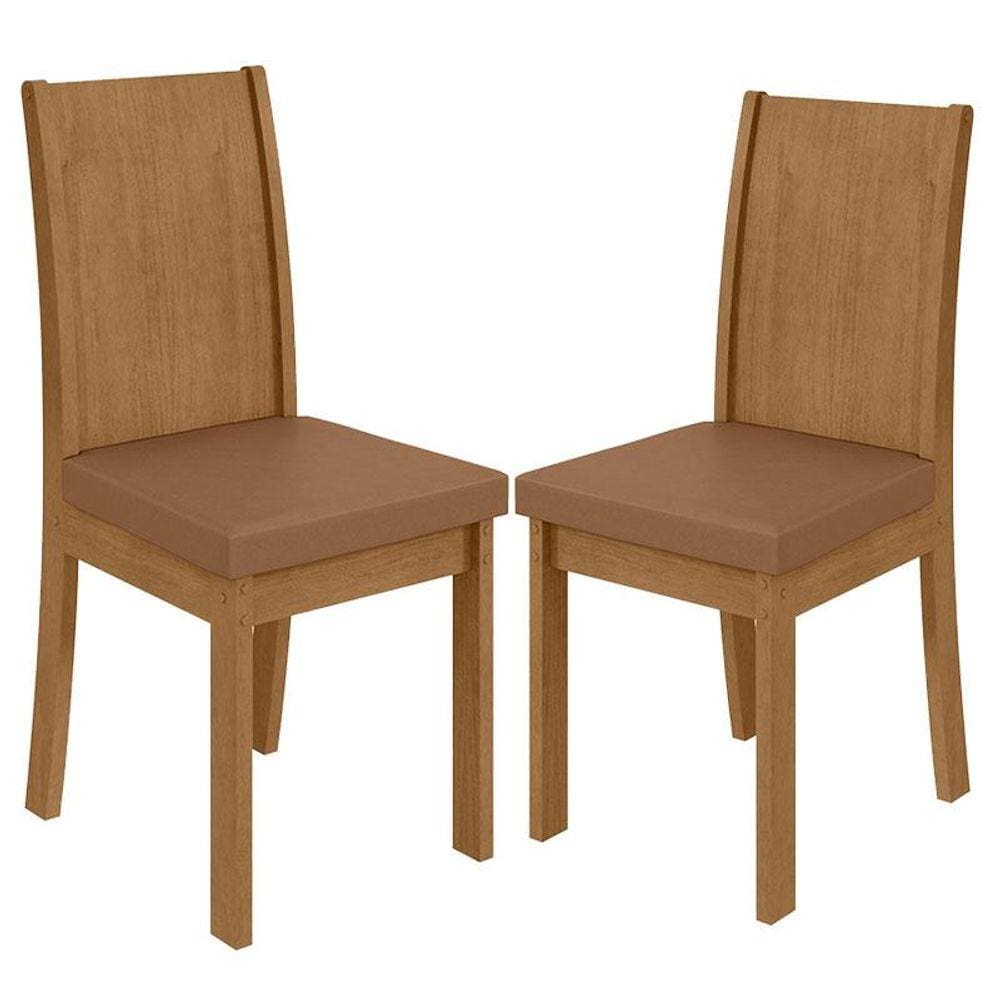 Cadeira para Mesa de Jantar Athenas kit 02 Peças Corino Caramelo Amêndoa Clean - Lopas