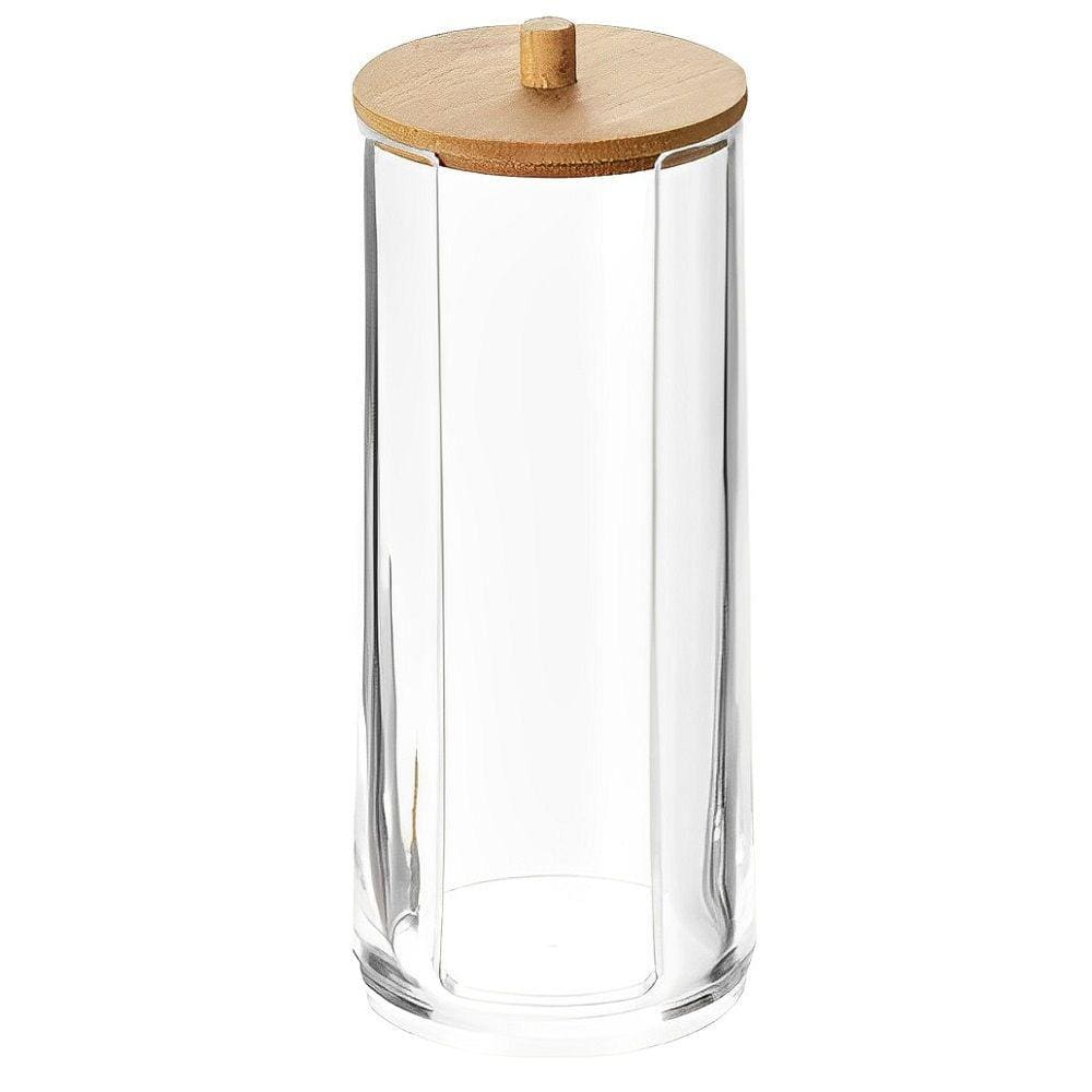 Organizador Porta Algodão Disco / Redondo Transparente c/ Tampa Bambu