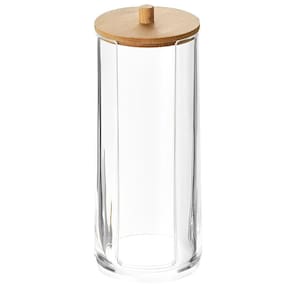 Organizador Porta Algodão Disco / Redondo Transparente c/ Tampa Bambu