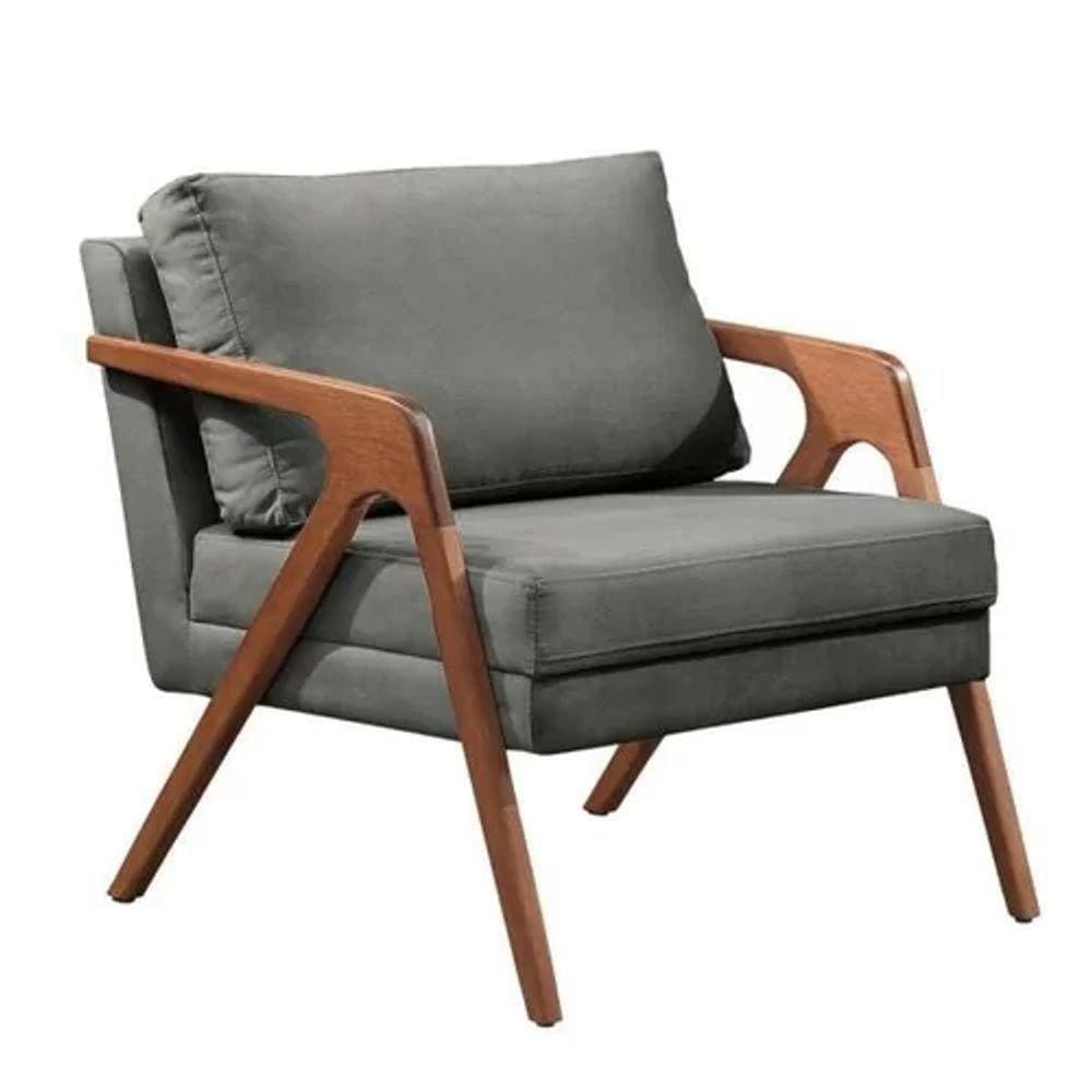 Poltrona Mona Sofisticada Cinza Linho Decorativa Para Sala Escritório Is Decor