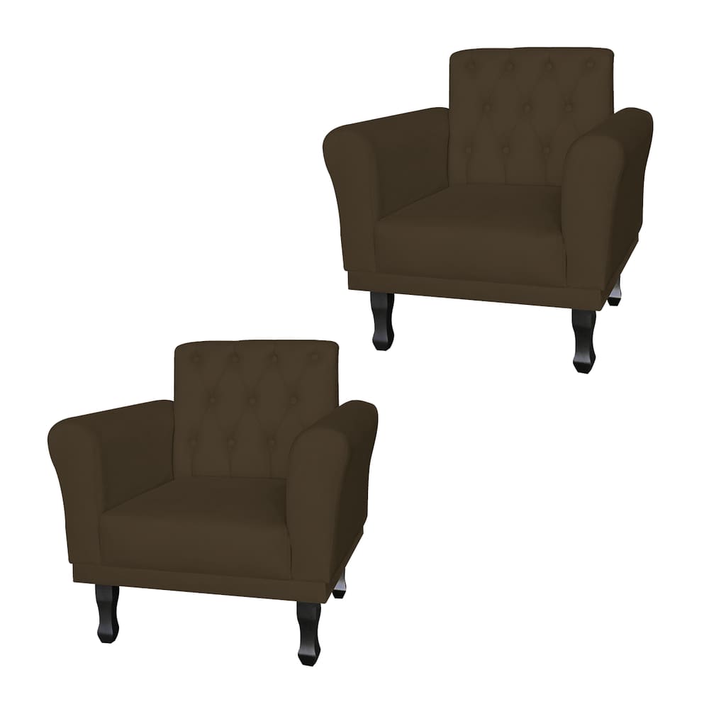 Jogo 2 Poltronas Decorativas Para Sala de Espera Classic Suede Marrom - LM DECOR