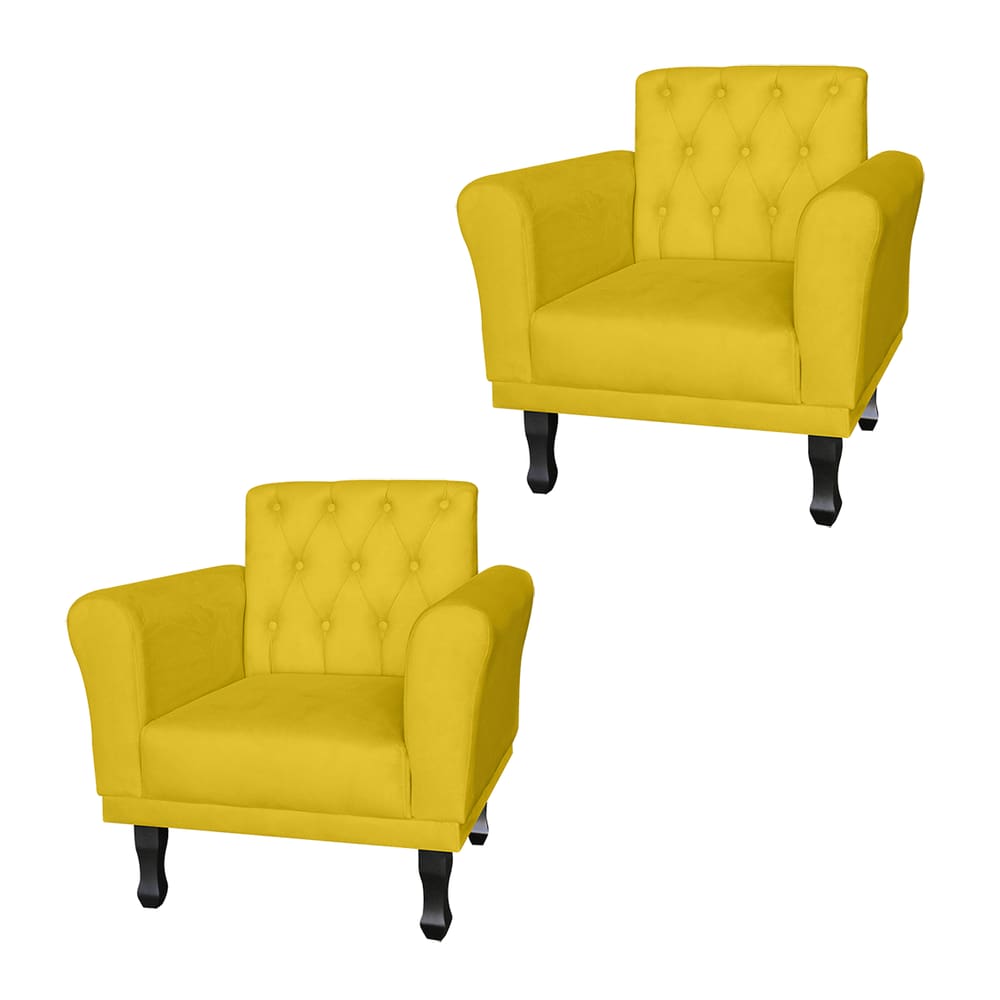 Jogo 2 Poltronas Decorativas Para Sala de Espera Classic Corano Amarelo - LM DECOR