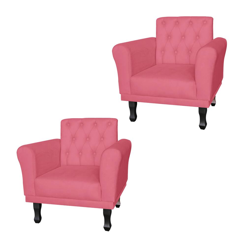 Jogo 2 Poltronas Decorativas Para Sala de Espera Classic Suede Rosa Barbie - LM DECOR