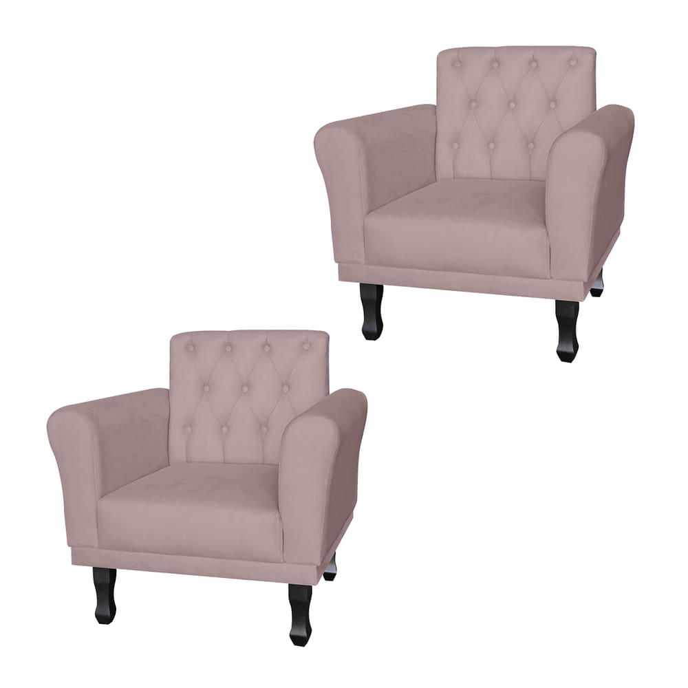 Jogo 2 Poltronas Decorativas Para Sala de Espera Classic Suede Rose - LM DECOR