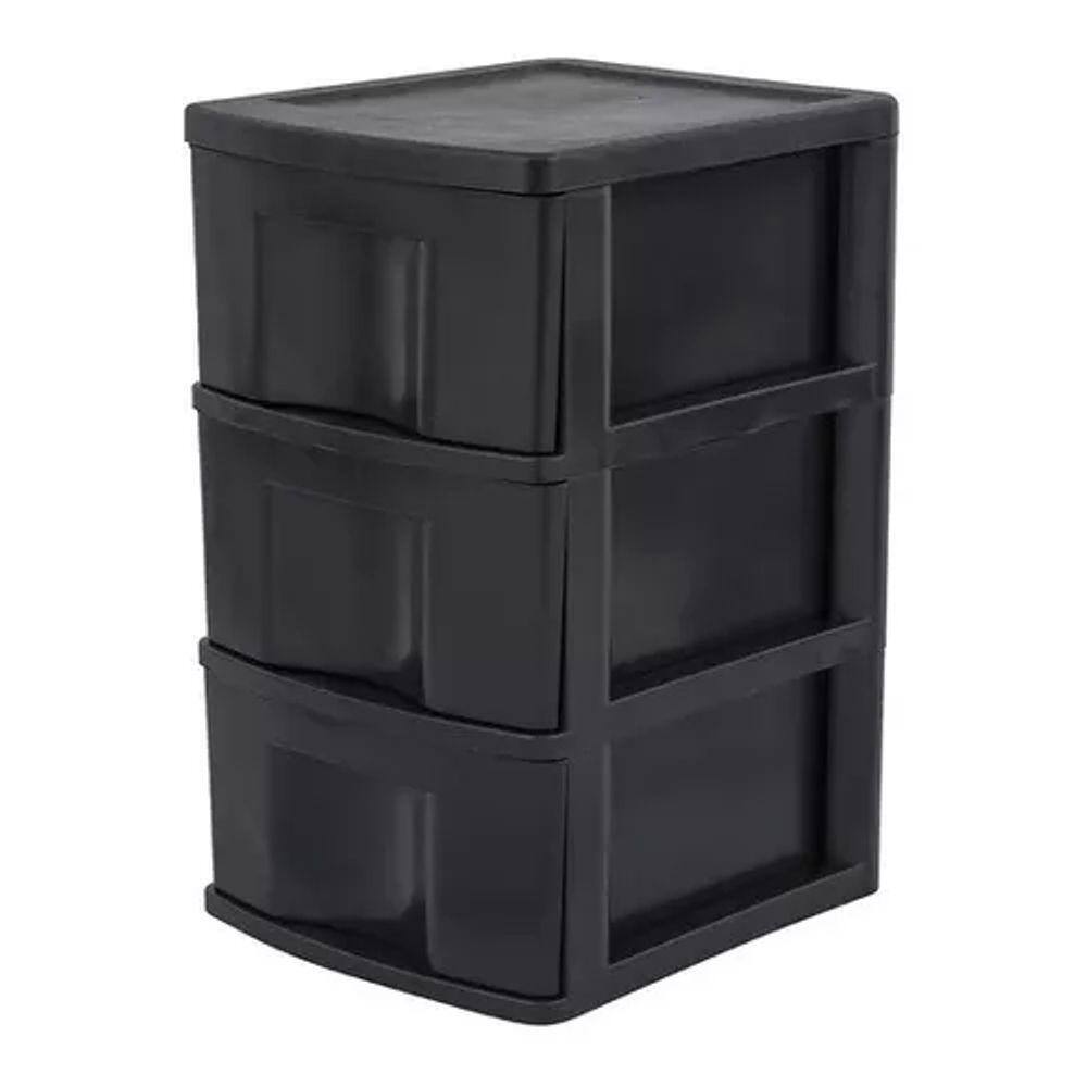 Gaveteiro De Chão 3 Gavetas 56x33x38cm Plástico Preto