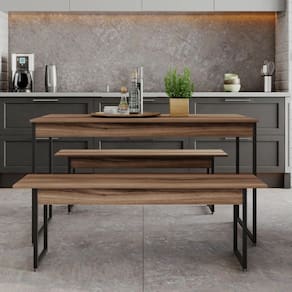 Conjunto Mesa de Jantar Industrial com 2 Bancos - Nogal/Preto