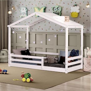 Cama Montessoriana Prime com Telhado Claraboia Branco/Natural - Casatema