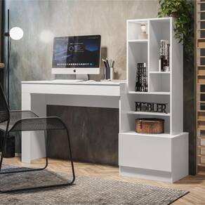 Estante Escrivaninha Lion com 6 Nichos e 1 Gaveta Branco