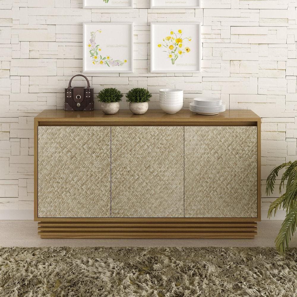 Buffet com 3 Portas e 1 Gaveta - Natural/Palha
