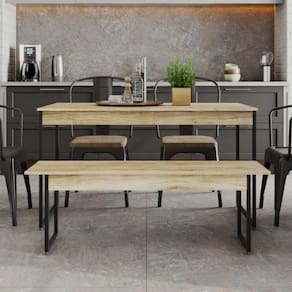 Conjunto Mesa de Jantar Industrial com 1 Banco - Carvalho/Preto