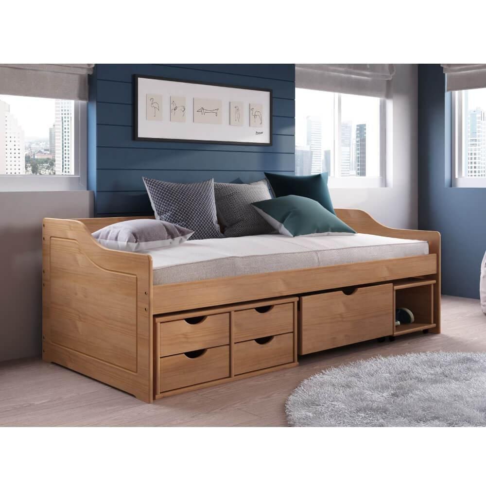 Sofá Cama Floro 4 Gavetas e 1 Nicho - Amêndoa