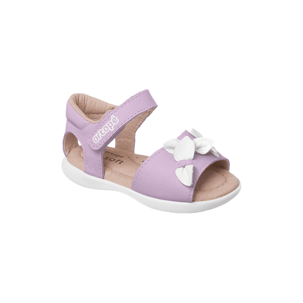 Sandália Infantil Feminina Ortopé Carinhoso Couro Pétalas Lavanda