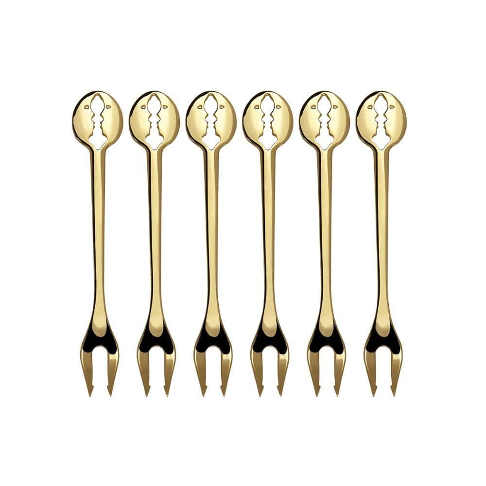 Jogo 6 Garfos Petisco Aperitivo Banhado Ouro 24kl Bugatti