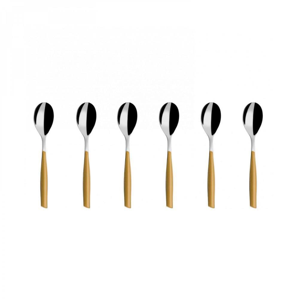 Jogo com 6 Colheres de Café Chá Aço Inox Dourado Bugatti