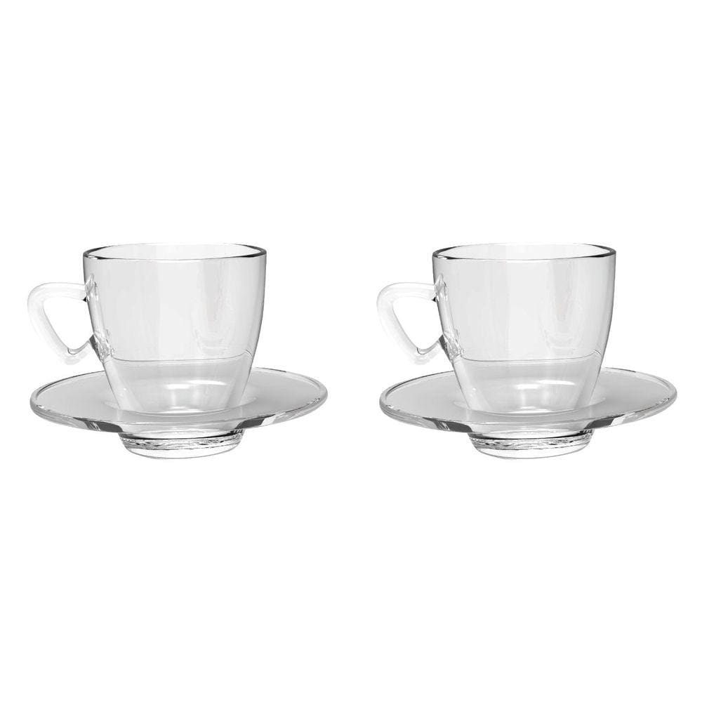 Kit 2 Xícaras Transparente Chá 220mL C/ Pires Mesa Posta