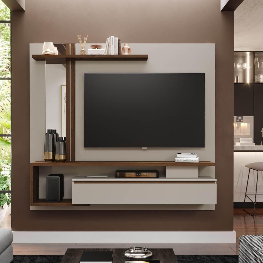 Rack com Painel Suspenso Treviso para TV de até 60- Off White/Savana
