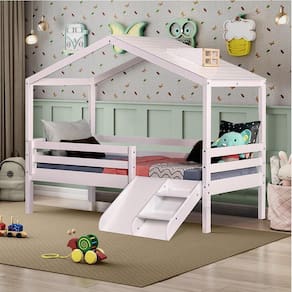 Cama Infantil Prime com Telhado Claraboia e Kit Escadinha Branco/Natural - Casatema