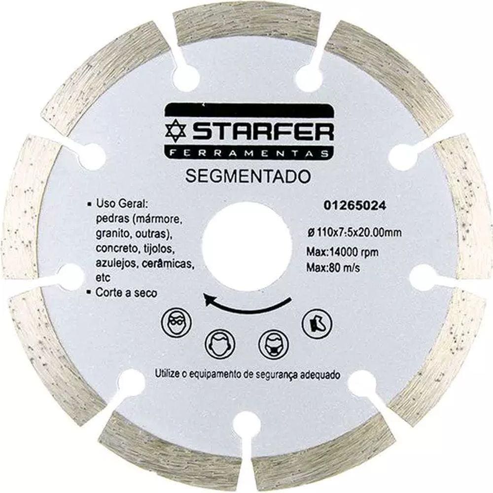 Disco Diamantado Segmentado 110mm x 20mm a Seco - Starfer