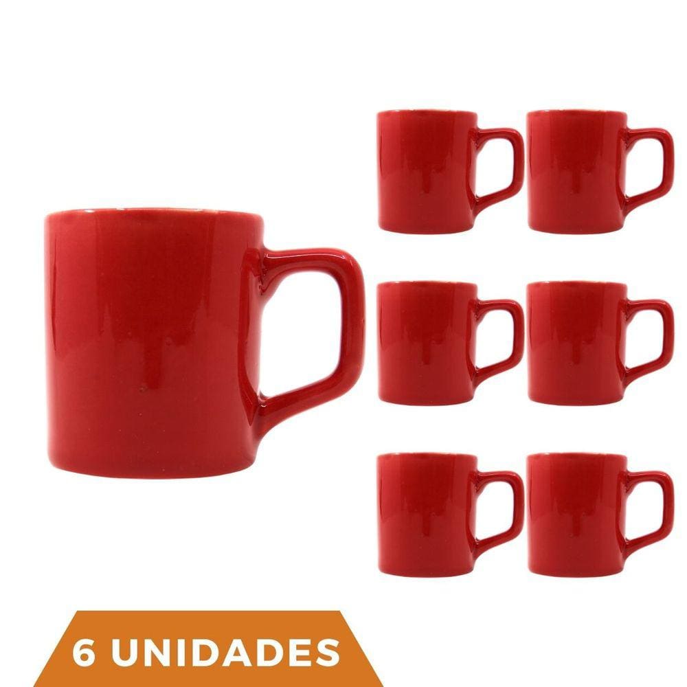 kit 6 Xícaras Café Colors Vermelha 80mL Cerâmica Mesa Posta