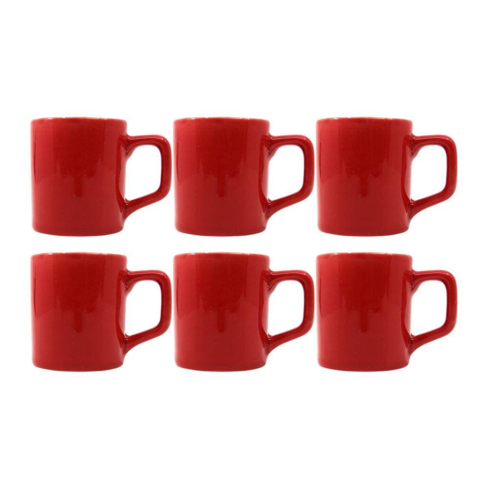 Jogo 6 Xícaras Café 80mL Cerâmica Vermelho Mesa Posta