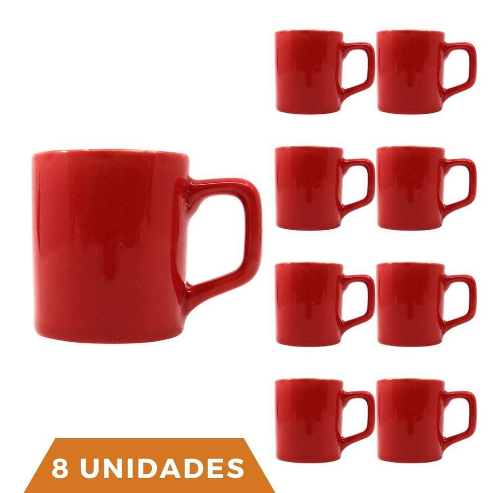 kit 8 Xícaras Café Colors Vermelha 80mL Cerâmica Mesa Posta