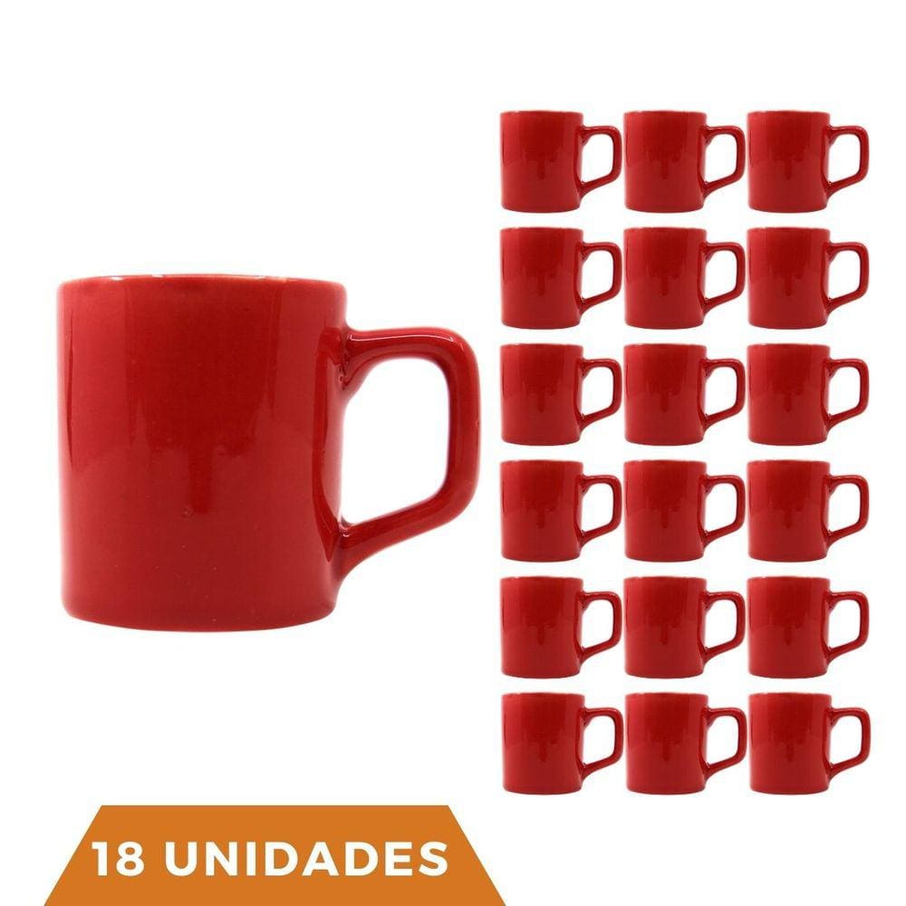 kit 18 Xícaras Café Colors Vermelha 80mL Cerâmica Mesa Posta