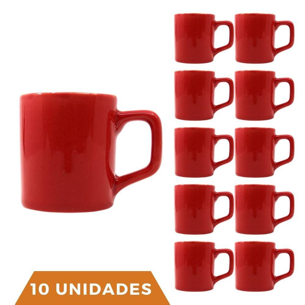 kit 10 Xícaras Café Colors Vermelha 80mL Cerâmica Mesa Posta