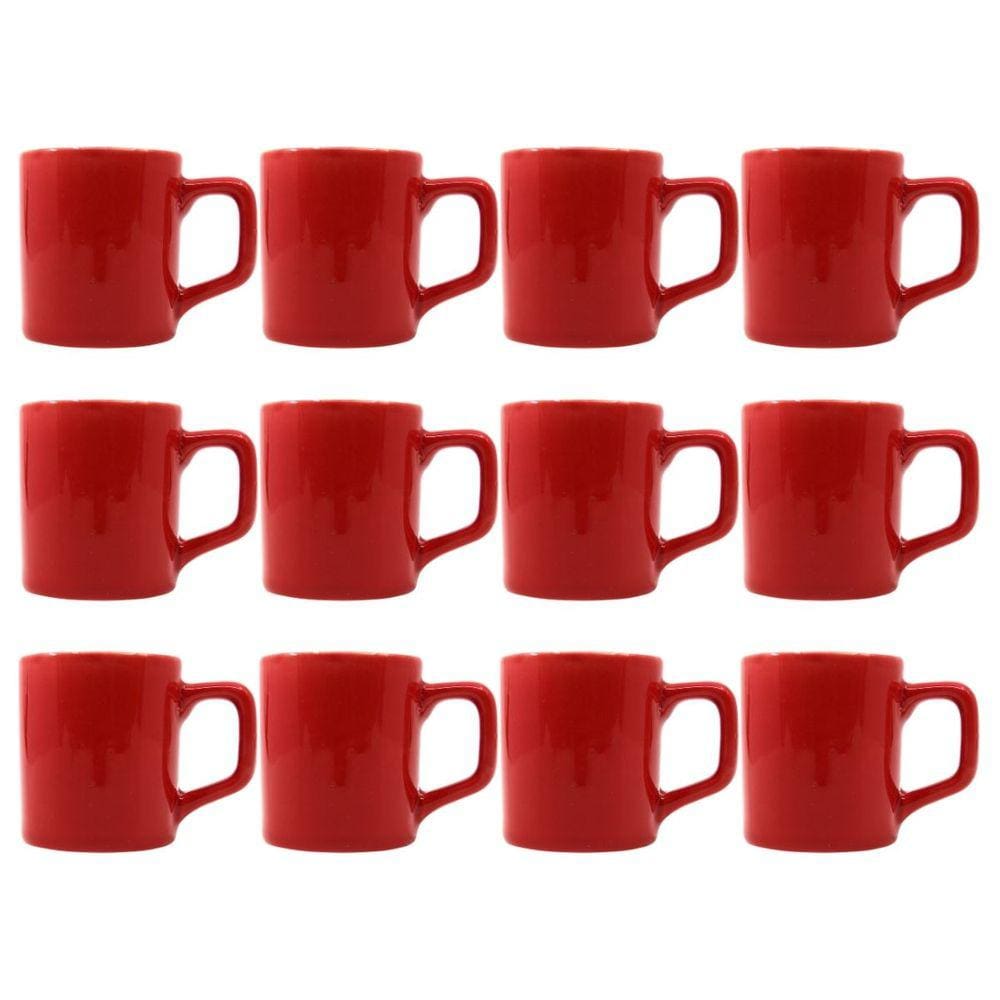 Jogo 12 Xícaras Café 80mL Cerâmica Vermelho Mesa Posta