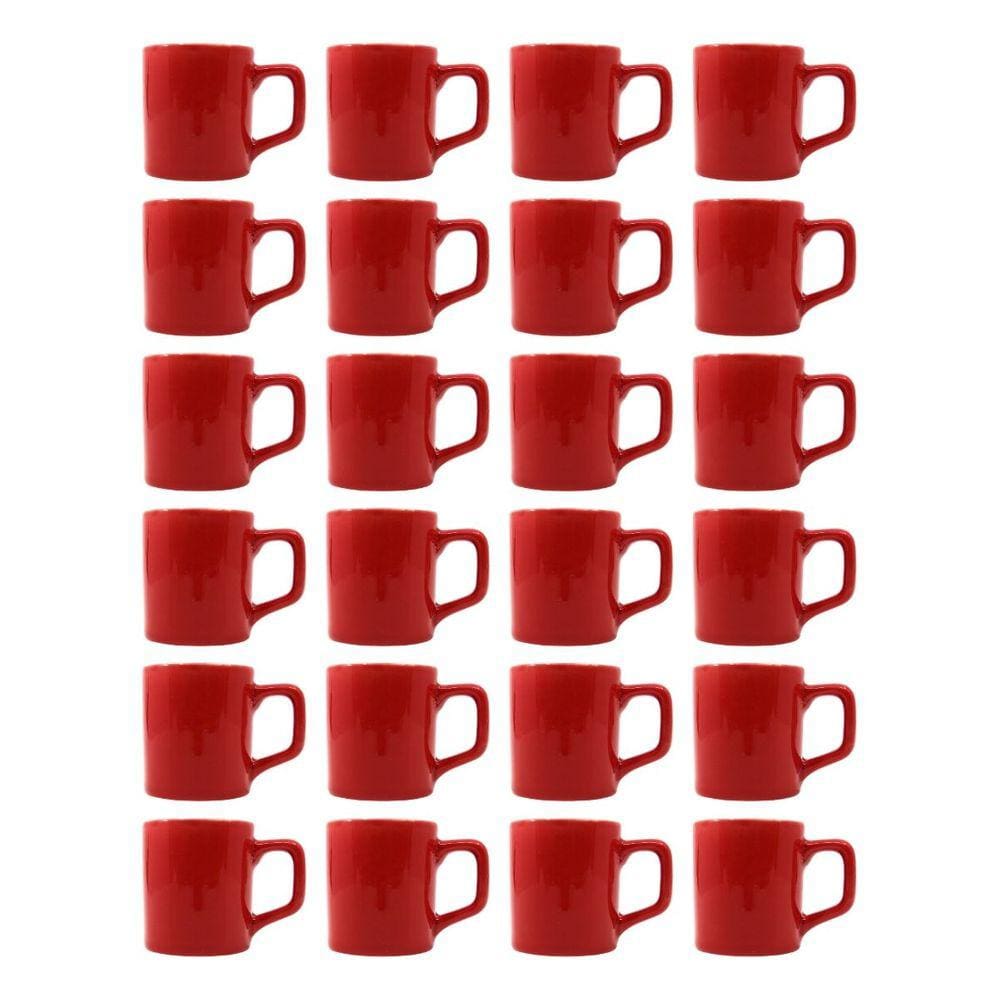 Jogo 24 Xícaras Café 80mL Cerâmica Vermelho Mesa Posta