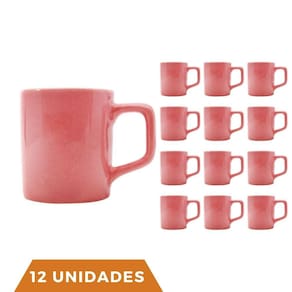 kit 12 Xícaras Café Colors Rosa 80mL Cerâmica Mesa Posta
