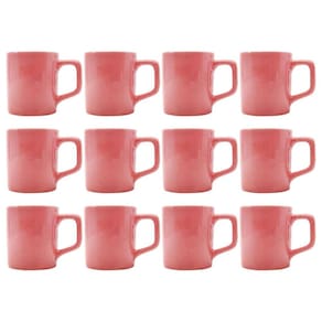 Jogo 12 Xícaras Café 80mL Cerâmica Rosa Mesa Posta