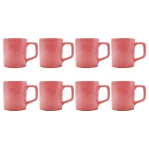 Jogo 8 Xícaras Café 80mL Cerâmica Rosa Mesa Posta