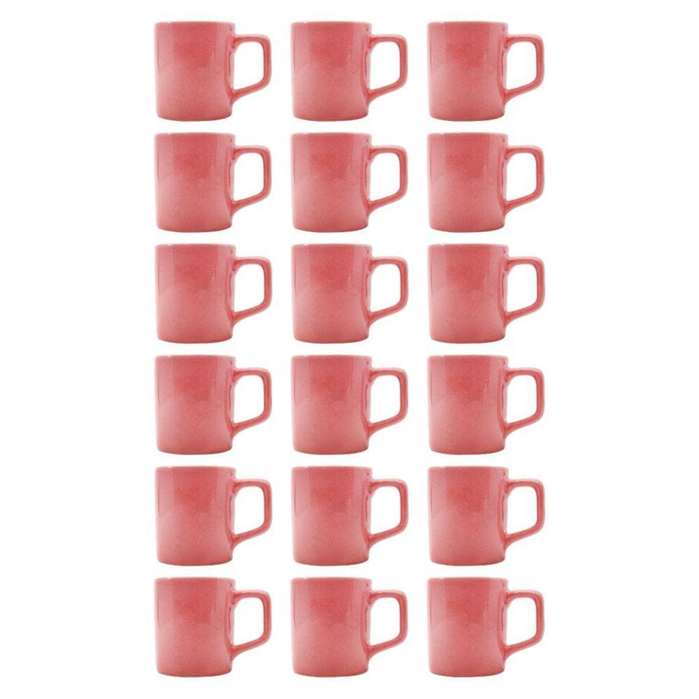 Jogo 18 Xícaras Café 80mL Cerâmica Rosa Mesa Posta