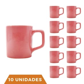 kit 10 Xícaras Café Colors Rosa 80mL Cerâmica Mesa Posta