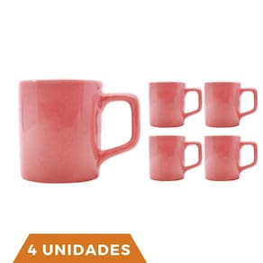 kit 4 Xícaras Café Colors Rosa 80mL Cerâmica Mesa Posta