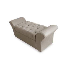 Recamier Calçadeira Baú Veneza King 195 cm Suede Bege LM DECOR