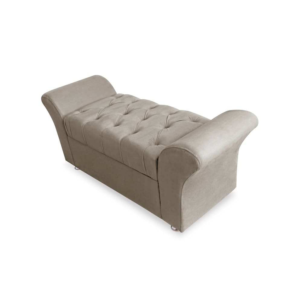 Recamier Calçadeira Baú Veneza Solteiro 90 cm Suede Bege LM DECOR