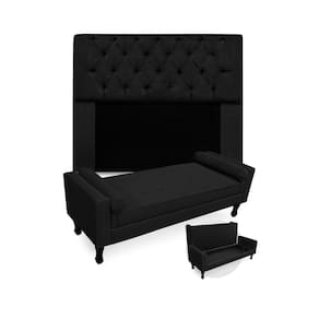 Kit Cabeceira Estofada Mirage E Recamier Baú Fenix King 195 cm Suede Preto - LM DECOR