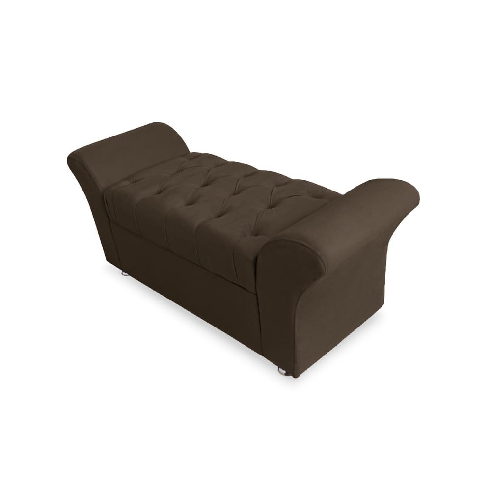 Recamier Calçadeira Baú Veneza Solteiro 90 cm Suede Marrom LM DECOR
