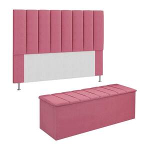 Conjunto Cabeceira E Calçadeira Cancun Para Cama Box Queen 160 cm Suede Rosa Barbie - LM DECOR
