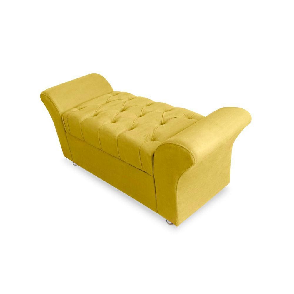Calçadeira Baú Veneza Para Cama Queen 160 cm Suede Amarelo LM DECOR