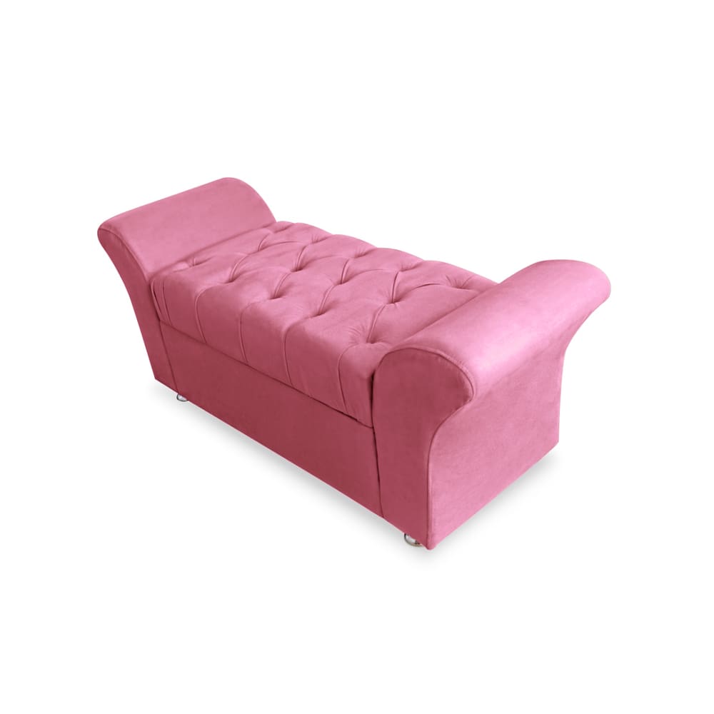 Calçadeira Baú Veneza Para Cama Casal 140 cm Suede Rosa Barbie LM DECOR