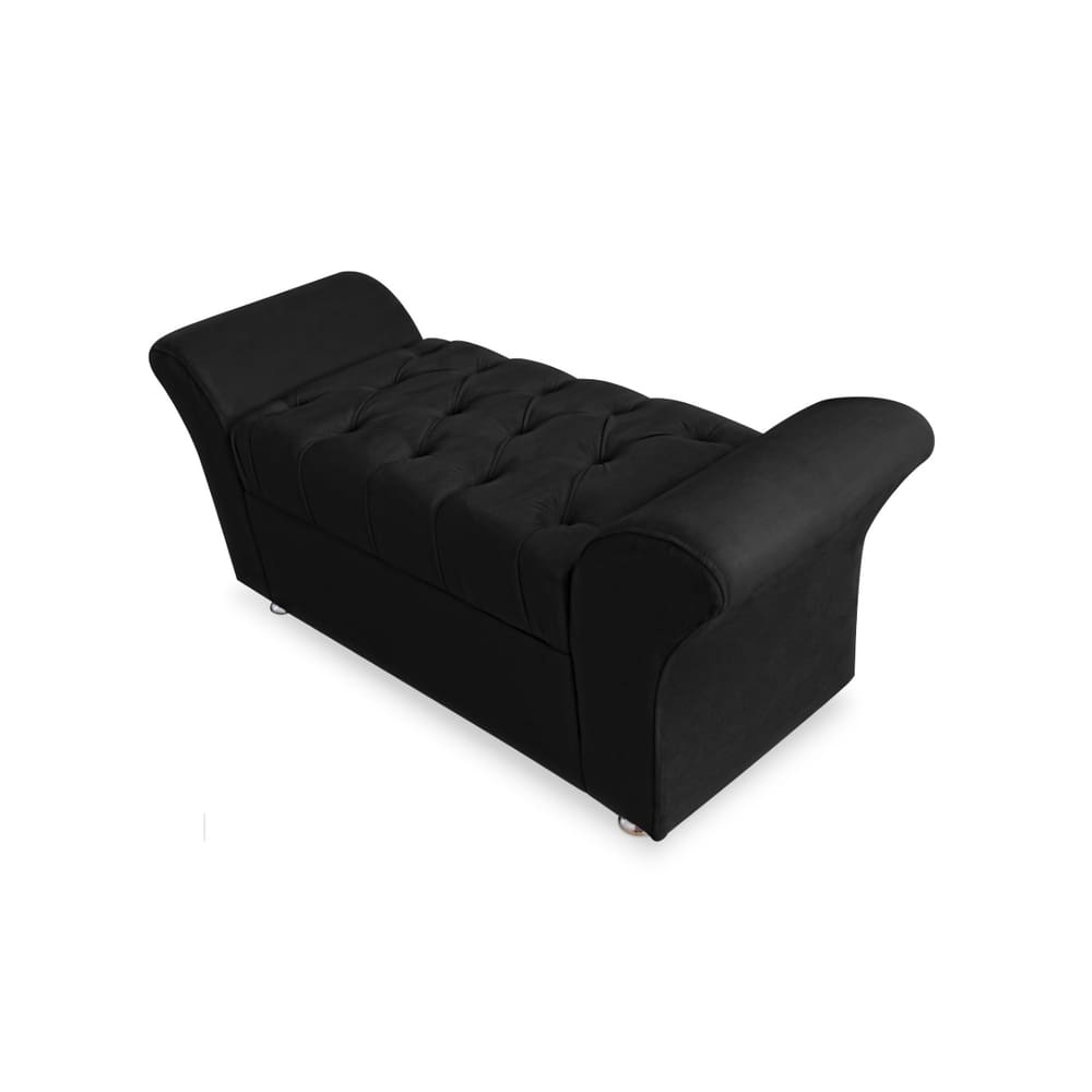Calçadeira Baú Com Capitonê Veneza Cama Queen 160 cm Suede Preto LM DECOR